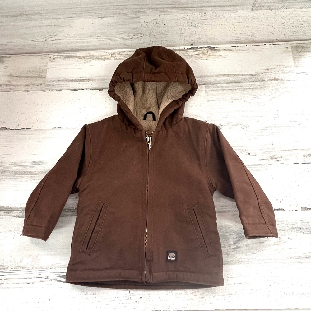 Berne Boys 12 Month Sherpa Lined Hooded Full Zip Jacket In Brown